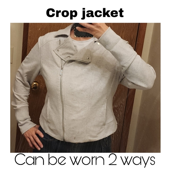 H by HALSTON- Gray Zip-Up Moto Sweater Jacket,  Size 12 - Picture 9 of 13